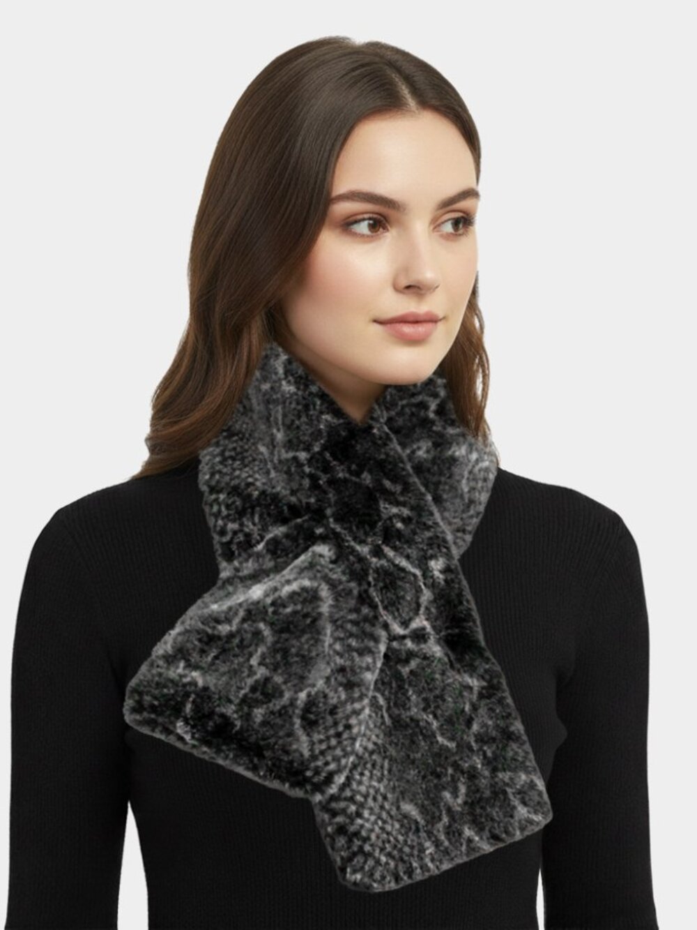 Snake Skin Patterned Faux Fur Pull Through Scarf